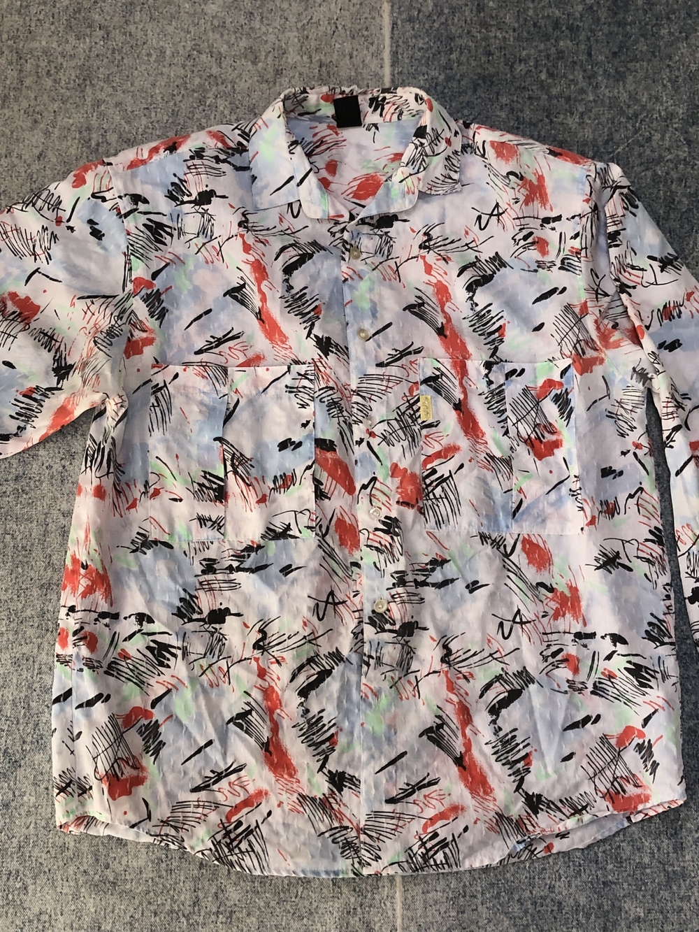 Jag Jeans Men’s Abstract Brushstroke Button-Down Shirt - White with Red & Black